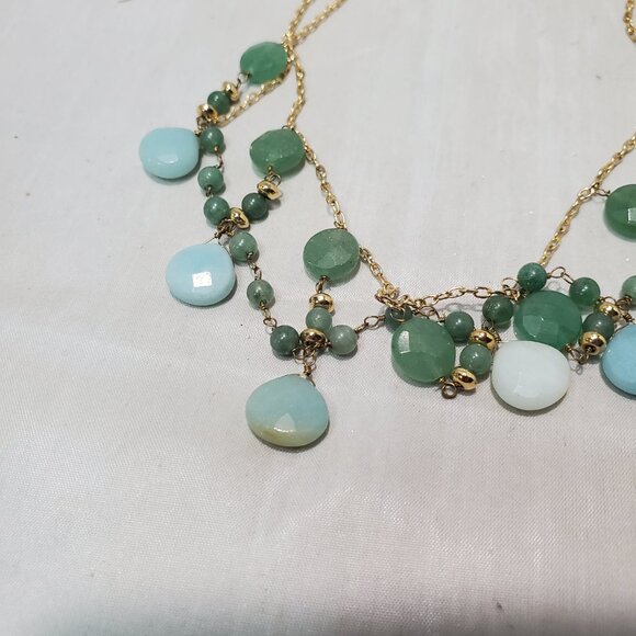 Banana Republic Gold Emerald Necklace with Natural Stones and Round Beads - Picture 5 of 7